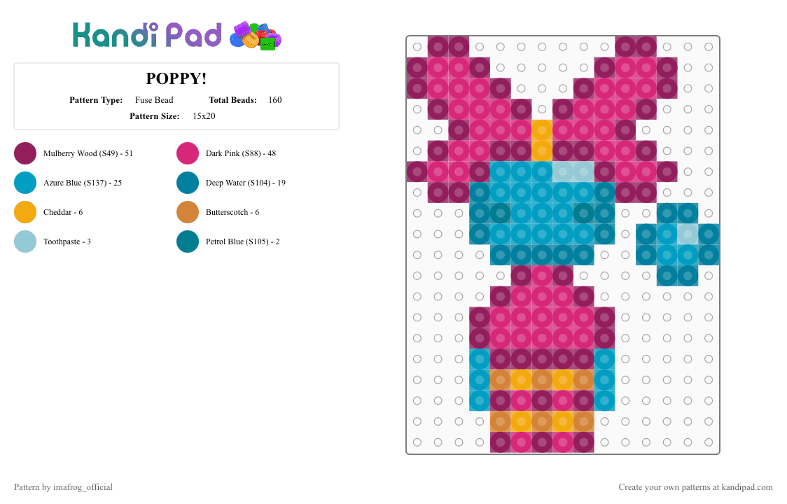 POPPY! - Fuse Bead Pattern by imafrog_official on Kandi Pad - pink,poppy,dandysworld,dw,bubble