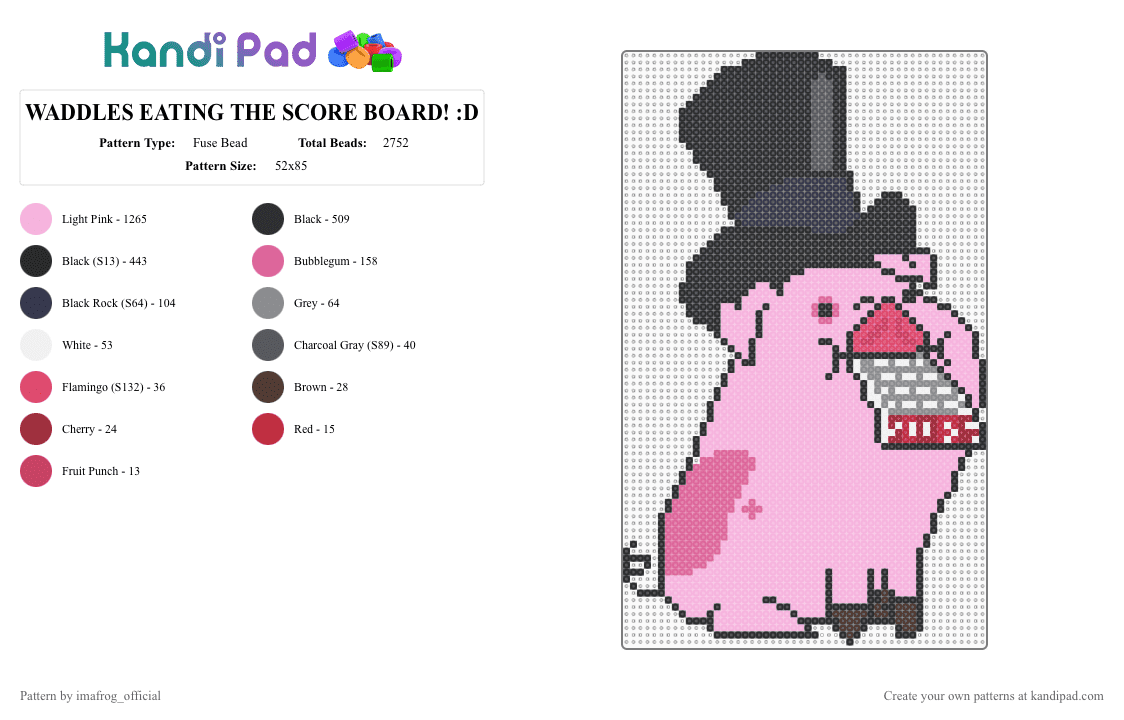 WADDLES EATING THE SCORE BOARD! :D - Fuse Bead Pattern by imafrog_official on Kandi Pad - pink,waddles,pig,gravitufalls,silly