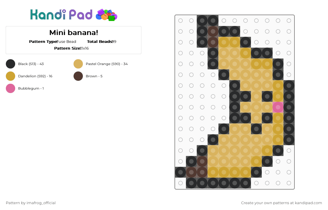 Mini banana! - Fuse Bead Pattern by imafrog_official on Kandi Pad - orange,banna,cute,silly,fruit