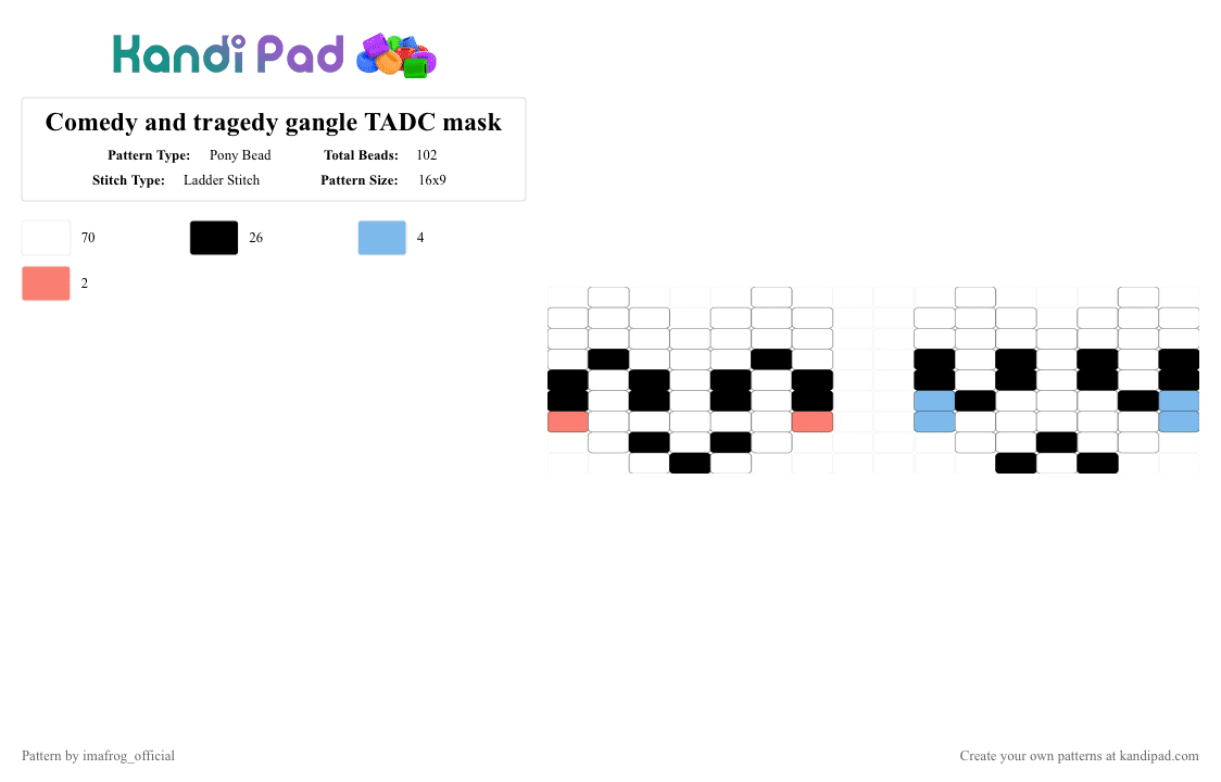 Comedy and tragedy gangle TADC mask - Pony Bead Pattern by imafrog_official on Kandi Pad - white,orange,light blue,tadc,gangle,rinbbon,mask,tragedy,comedy,acting