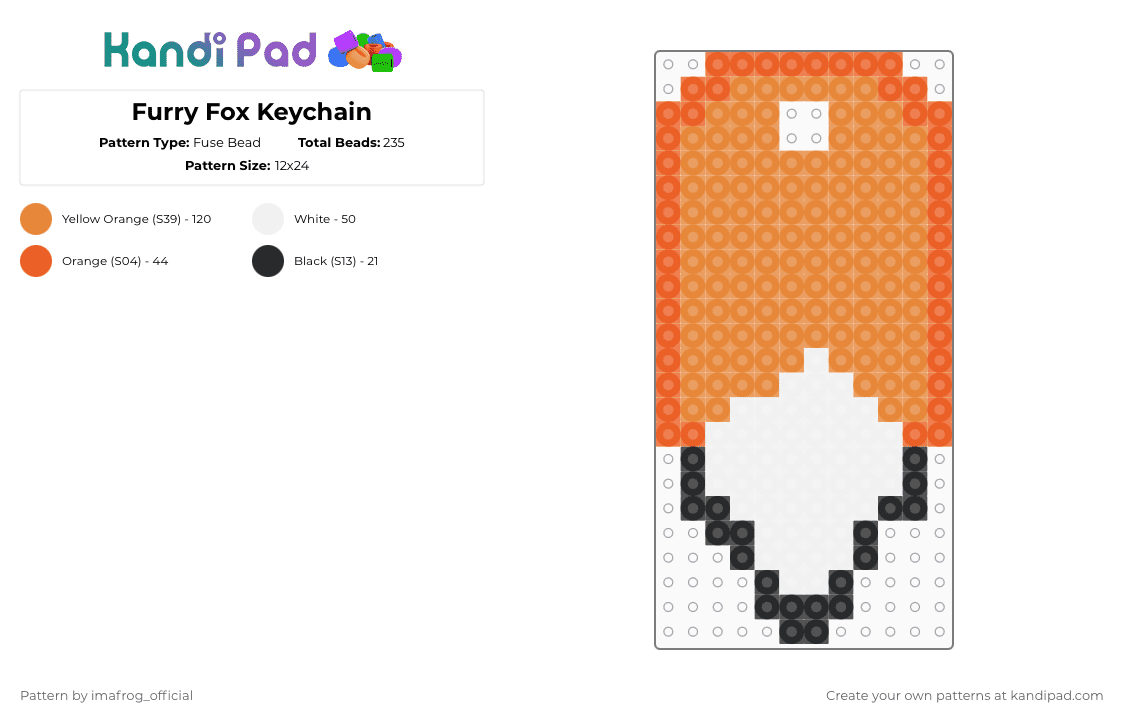 Furry Fox Keychain - Fuse Bead Pattern by imafrog_official on Kandi Pad - orange