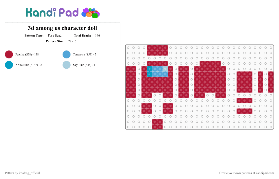 3d among us character doll - Fuse Bead Pattern by imafrog_official on Kandi Pad - 3d, amongus, bean, cute, doll, dyi, mini, red