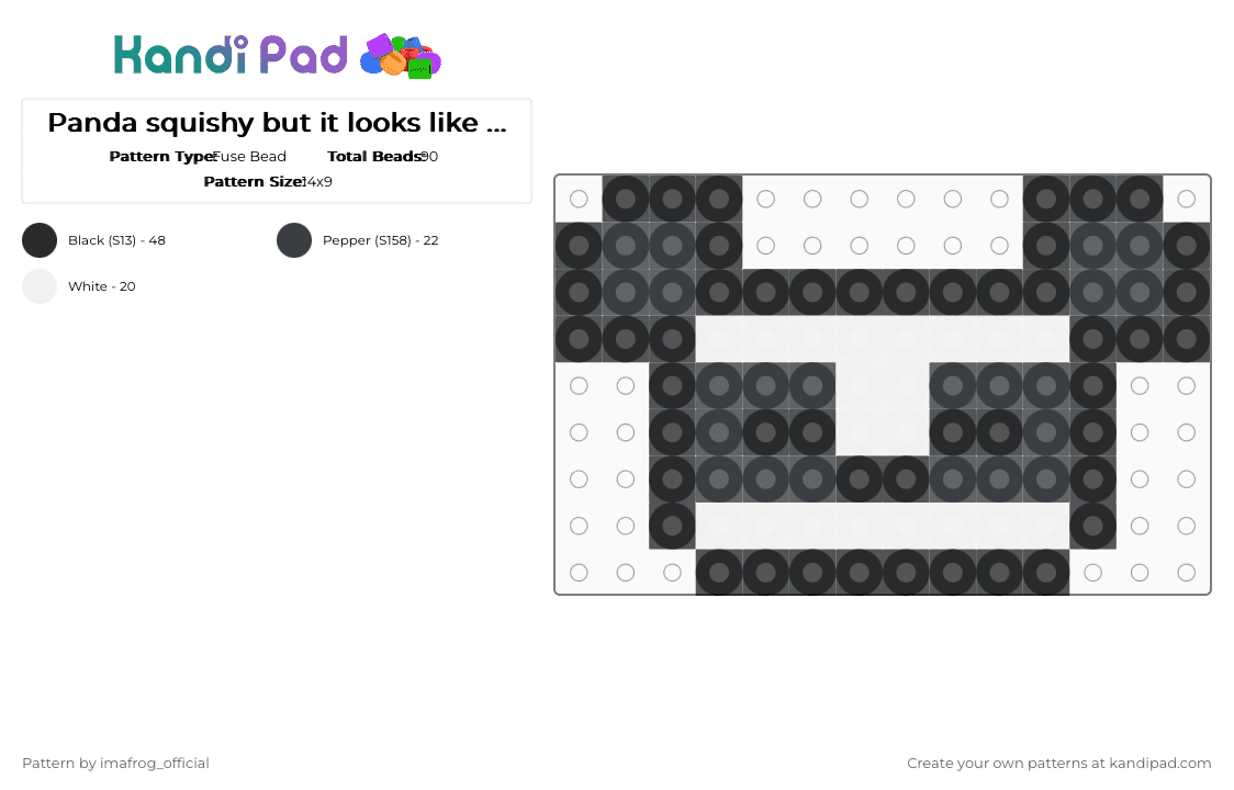 Panda squishy but it looks like a normal panda - Fuse Bead Pattern by imafrog_official on Kandi Pad - black,cotdsquishy,panda,squishy