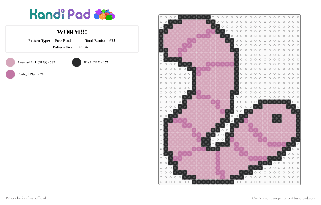 WORM!!! - Fuse Bead Pattern by imafrog_official on Kandi Pad - pink,black,worm,werm,wermy,wormy