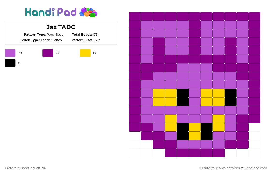 Jaz TADC - Pony Bead Pattern by imafrog_official on Kandi Pad - jax, pink, purple, rabbit, tadc