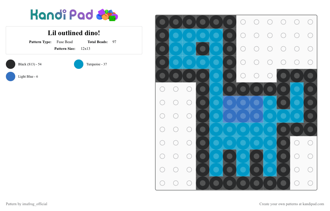 Lil outlined dino! - Fuse Bead Pattern by imafrog_official on Kandi Pad - light blue,dino,mini,cute,dinosuar