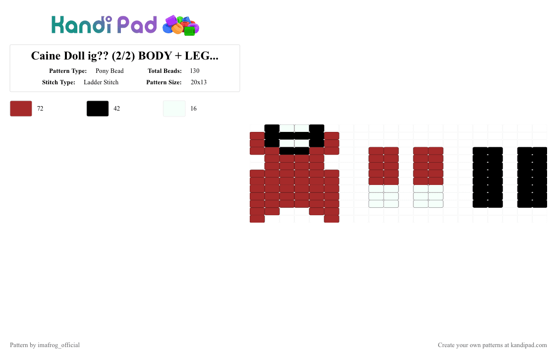 Caine Doll ig?? (2/2) BODY + LEGS + ARMS - Pony Bead Pattern by imafrog_official on Kandi Pad - caine, doll, red, tadc, theamazingdigitalcircus