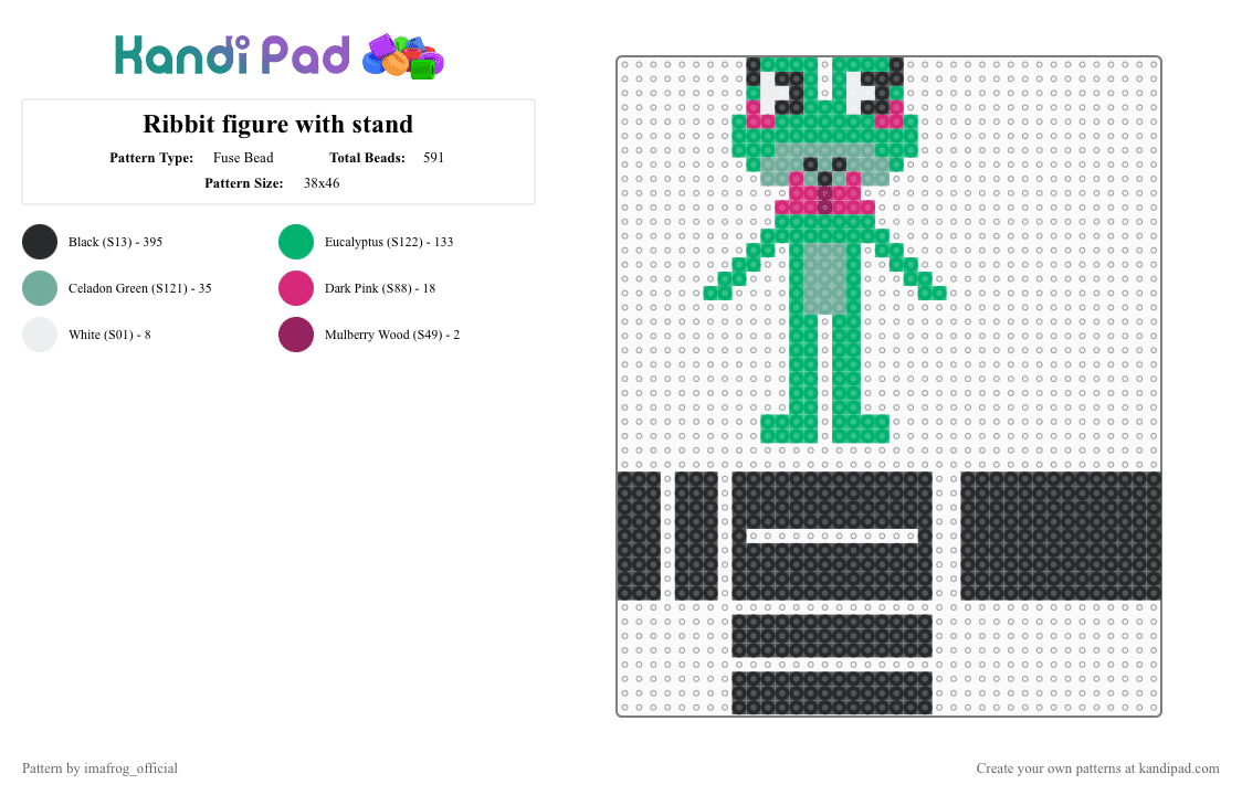Ribbit figure with stand - Fuse Bead Pattern by imafrog_official on Kandi Pad - black,green,ribbit,tadc,minifigure,figure,theamazingdigitalcircus,stand