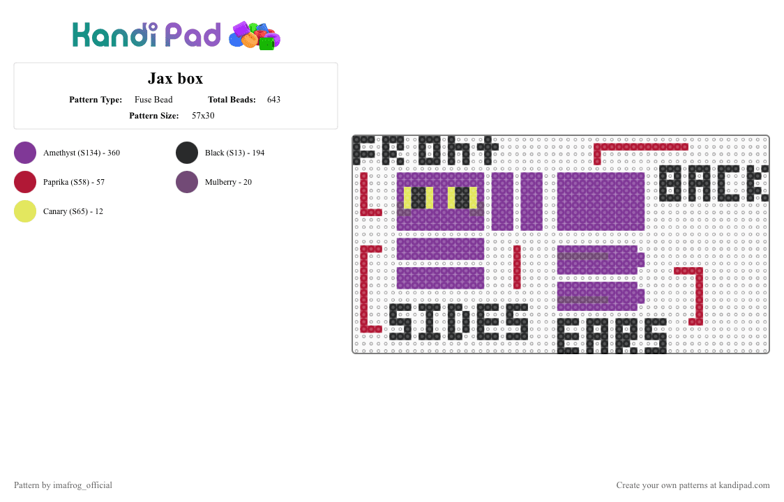 Jax box - Fuse Bead Pattern by imafrog_official on Kandi Pad - box, jax, pink, tadc, theamazingdigitalcircus