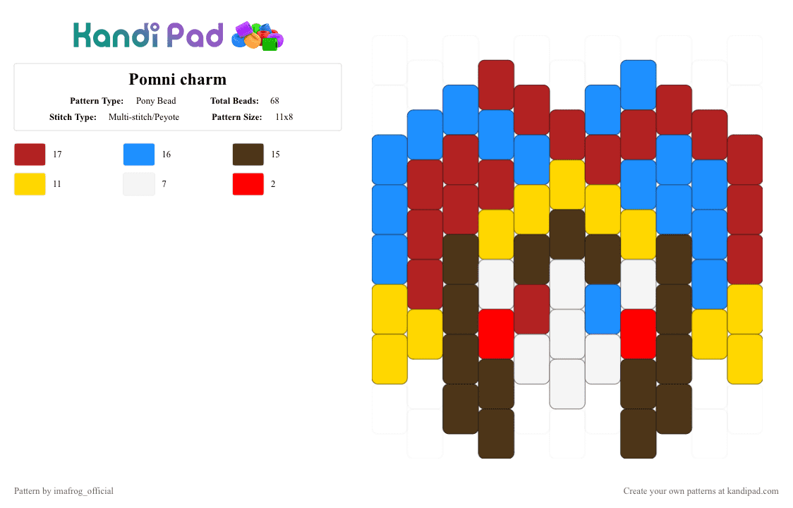 Pomni charm - Pony Bead Pattern by imafrog_official on Kandi Pad - red,brown,light blue,pomni,tadc,theamazingdigitalcircus,jester