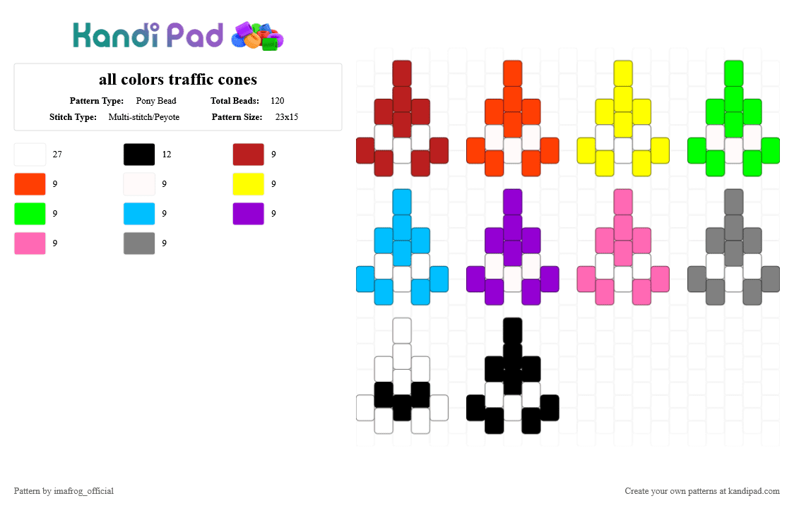 all colors traffic cones - Pony Bead Pattern by imafrog_official on Kandi Pad - cones, cute, rainbow, red, trafficcone