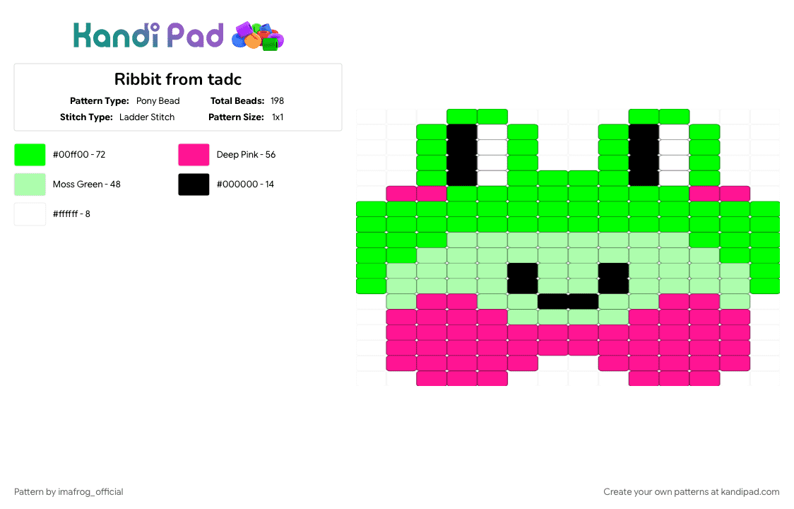 Ribbit from tadc - Pony Bead Pattern by imafrog_official on Kandi Pad - green, idk how to tag ts, idkwhattoputhere, ribbit, ribbittadc, tadc, theamazingdigitalcircus