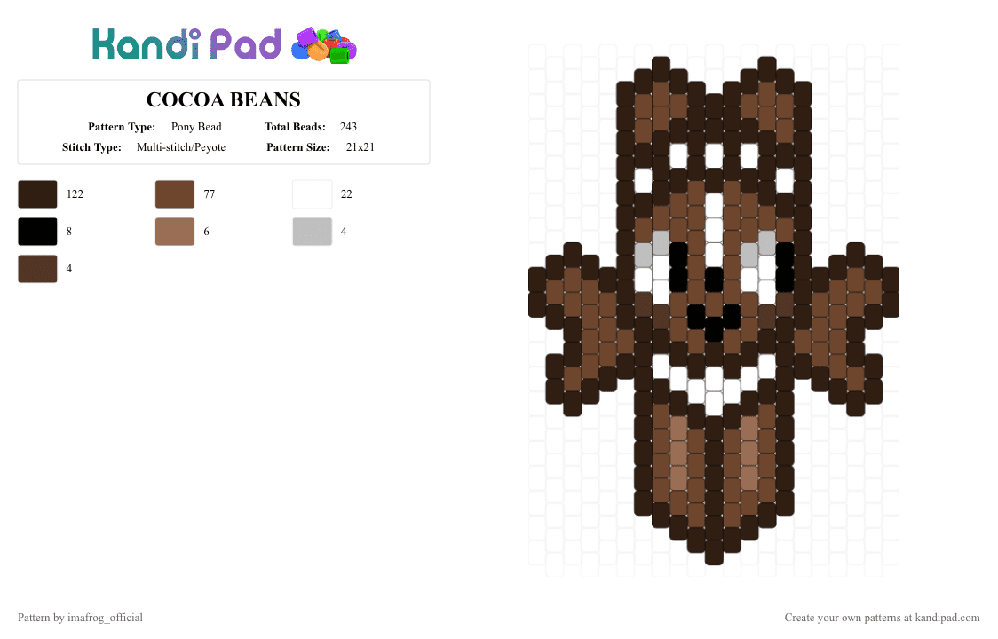 COCOA BEANS - Pony Bead Pattern by imafrog_official on Kandi Pad - brown,cute,dandysworld,cocoa,chocolate,bunny,easter,silly