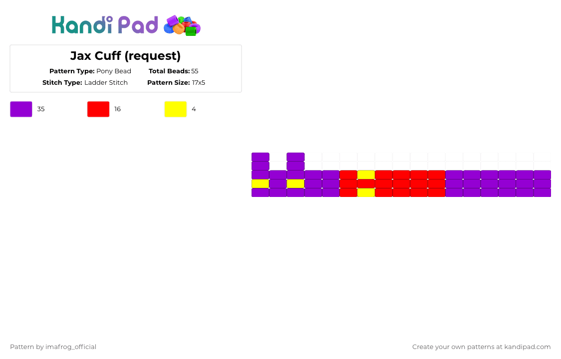 Jax Cuff (request) - Pony Bead Pattern by imafrog_official on Kandi Pad - purple,jax,rabbit,tadc,cuff,request