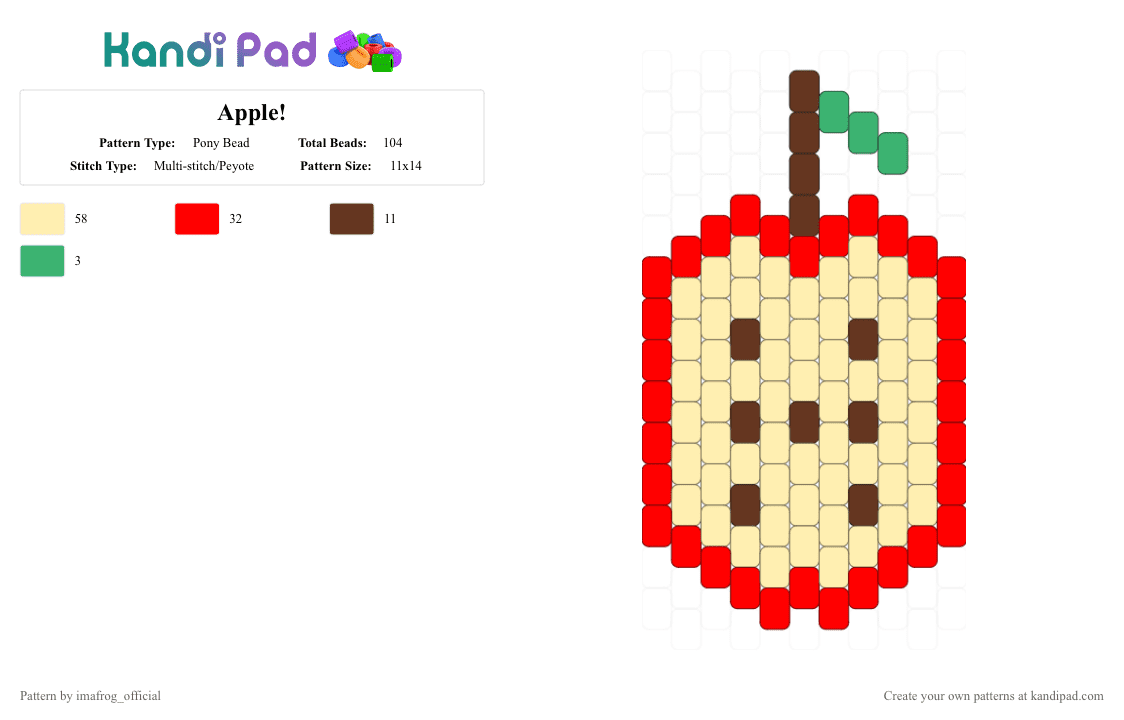 Apple! - Pony Bead Pattern by imafrog_official on Kandi Pad - red,yellow,apple,cute