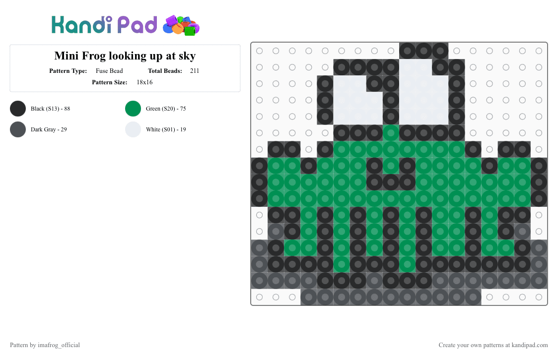 Mini Frog looking up at sky - Fuse Bead Pattern by imafrog_official on Kandi Pad - cute, frog, gray, green, silly