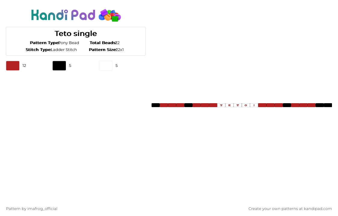 Teto single - Pony Bead Pattern by imafrog_official on Kandi Pad - red,white,teto,single,miku
