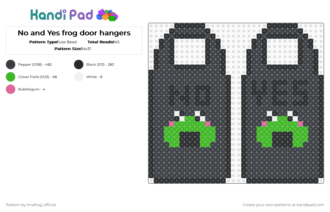 No and Yes frog door hangers - Fuse Bead Pattern by imafrog_official on Kandi Pad - black,green,door,hanger,doorhangers,frog,yes,no