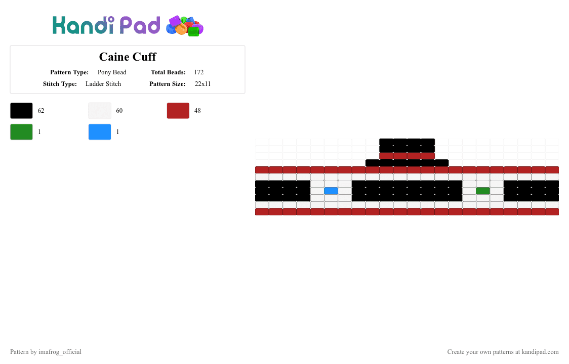 Caine Cuff - Pony Bead Pattern by imafrog_official on Kandi Pad - white,red,cuff,tadc,caine,theamazingdigitalcircus,dentures,silly