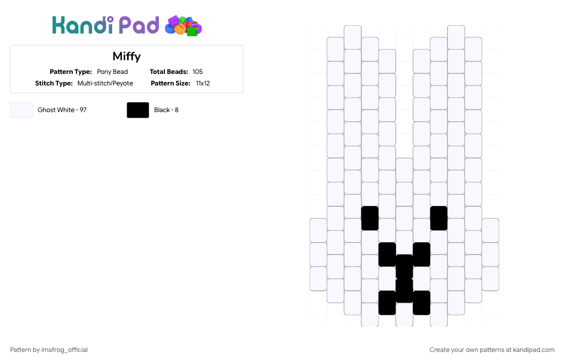 Miffy - Pony Bead Pattern by imafrog_official on Kandi Pad - bunny, cartoon, idkwhattoputhere, miffy, rabbit, white