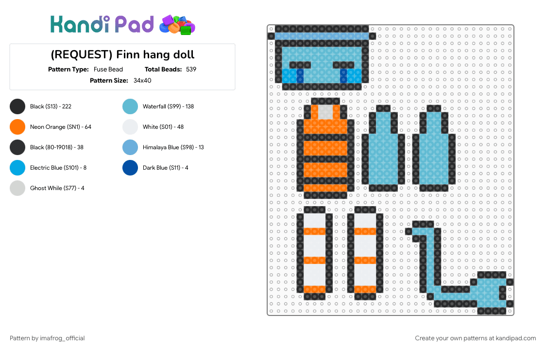 (REQUEST) Finn hang doll - Fuse Bead Pattern by imafrog_official on Kandi Pad - dandys world, doll, finn, fishbowl, hang, hangdoll, light blue