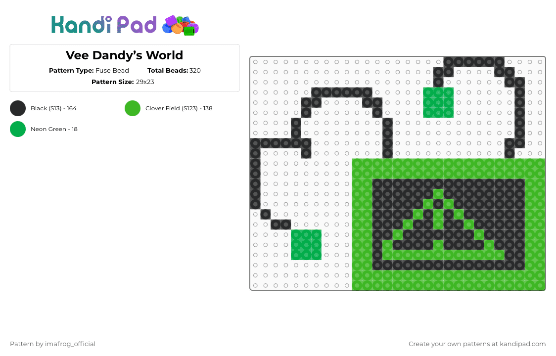 Vee Dandy’s World - Fuse Bead Pattern by imafrog_official on Kandi Pad - green,black