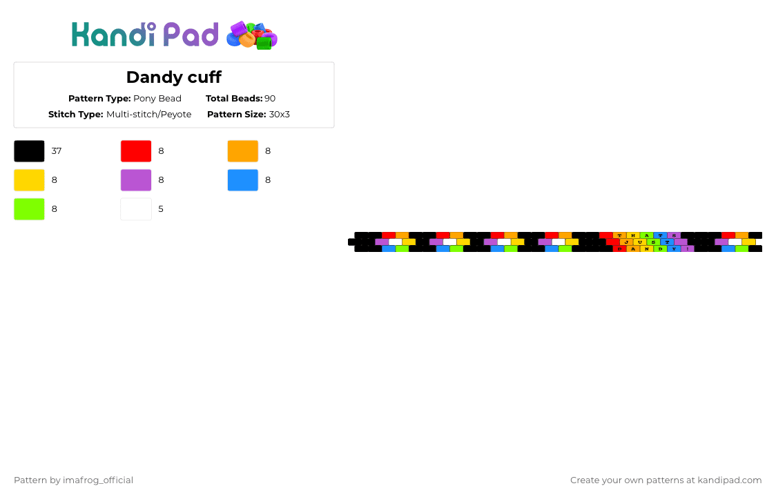 Dandy cuff - Pony Bead Pattern by imafrog_official on Kandi Pad - orange,pink,green,colorful,cuff,dandysworld,dandy,cute