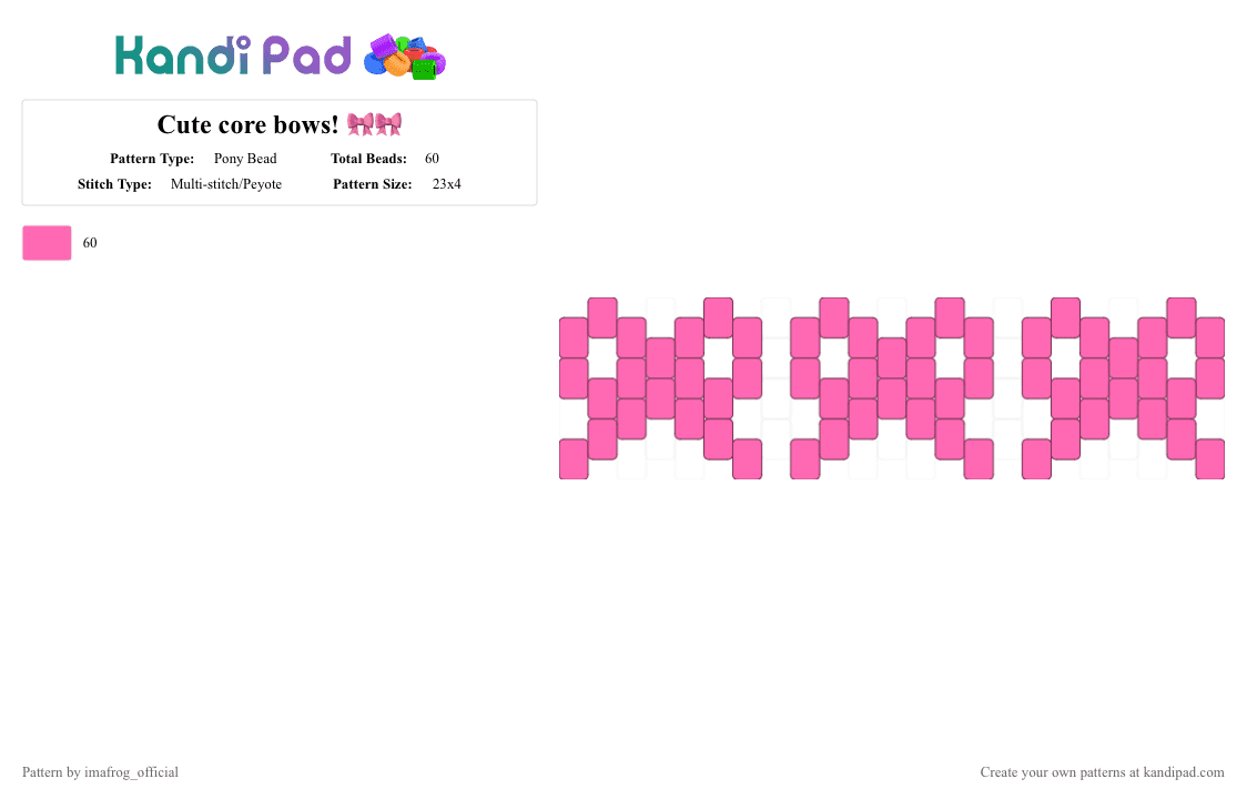 Cute core bows! 🎀🎀 - Pony Bead Pattern by imafrog_official on Kandi Pad - pink,cutecore,cute,ribbon,bow,mini