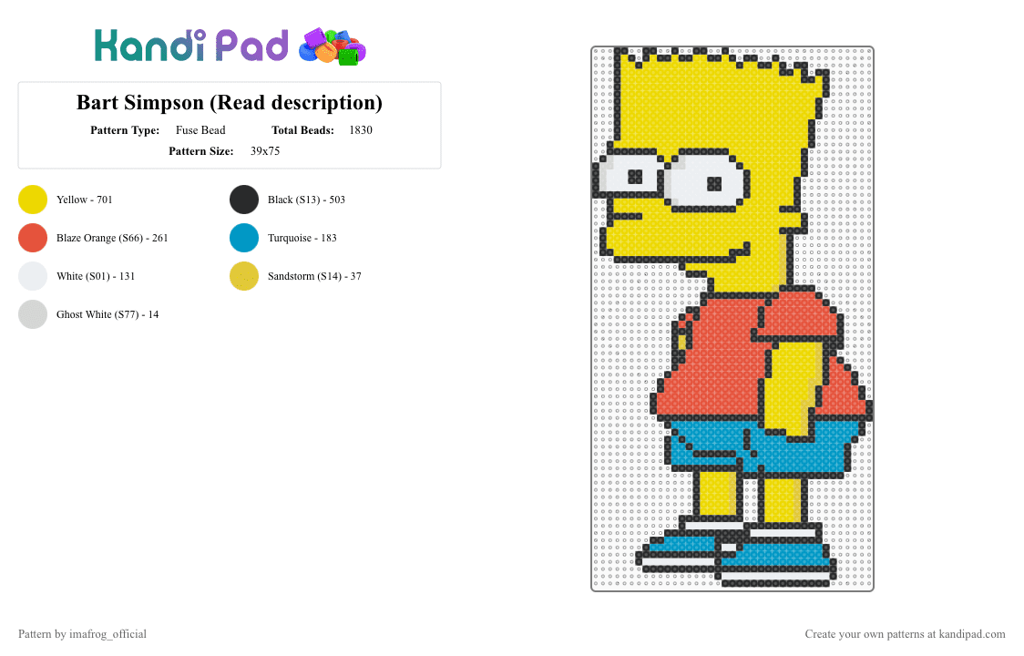 Bart Simpson (Read description) - Fuse Bead Pattern by imafrog_official on Kandi Pad - yellow,bart,bartsimpson,simpson