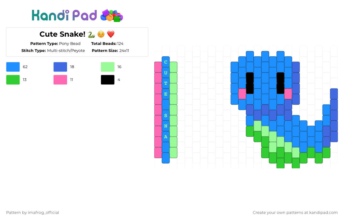Cute Snake! 🐍 ☺️ ❤️ - Pony Bead Pattern by imafrog_official on Kandi Pad - light blue