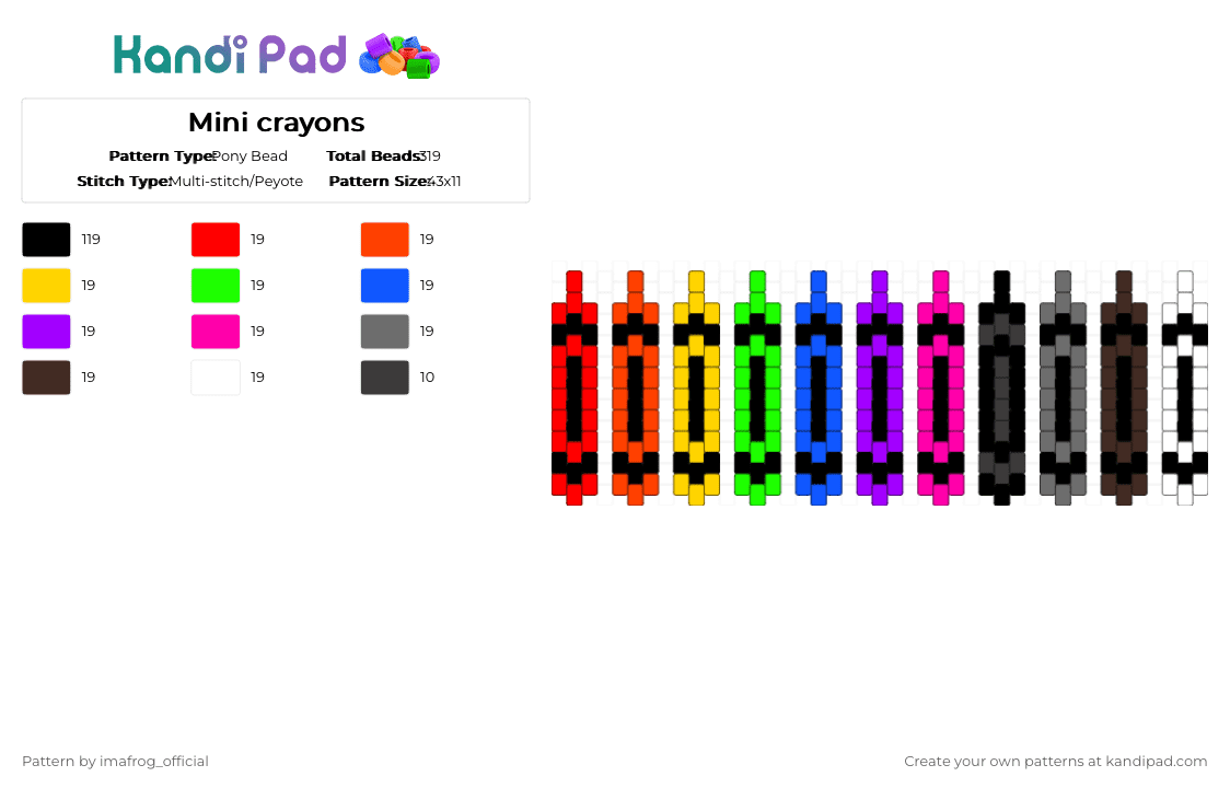 Mini crayons - Pony Bead Pattern by imafrog_official on Kandi Pad - black,red,green,purple,gray,colorful,crayons,mini,cute,small