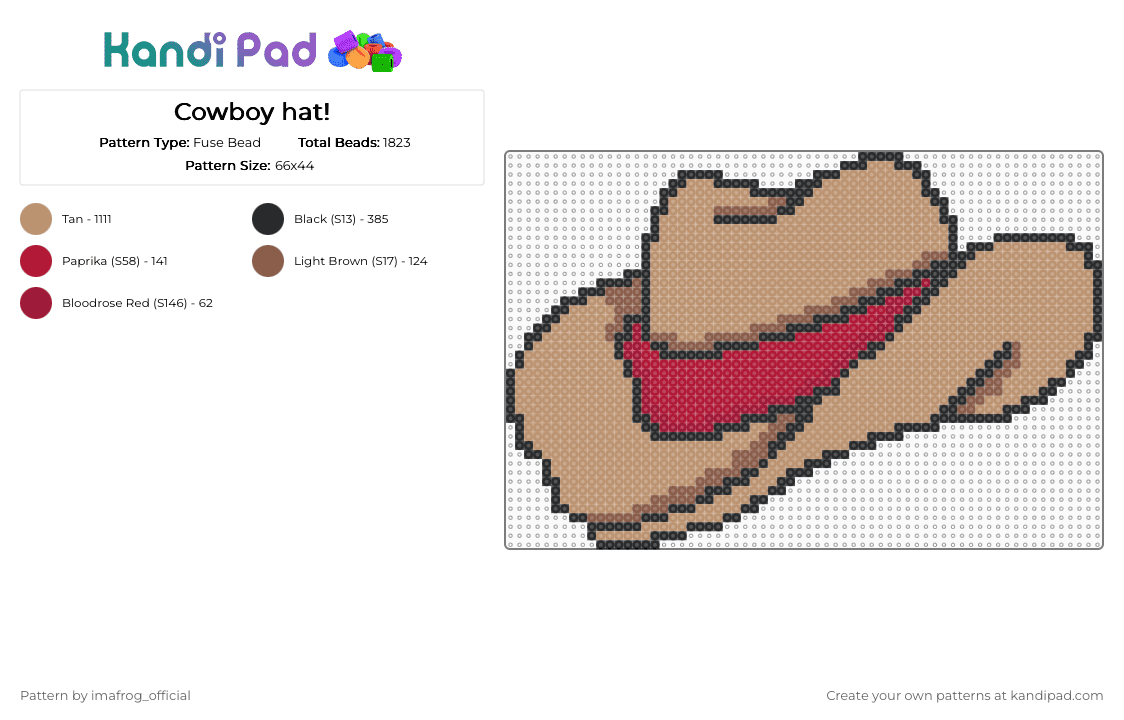 Cowboy hat! - Fuse Bead Pattern by imafrog_official on Kandi Pad - beige,cotdcountrymusic,cowboyhat,countrymusic