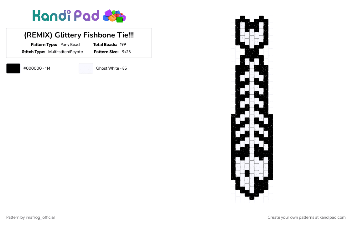 (REMIX) Glittery Fishbone Tie!!! - Pony Bead Pattern by imafrog_official on Kandi Pad - accessory, black, fish, fishbone, kandi, remix, tie, white