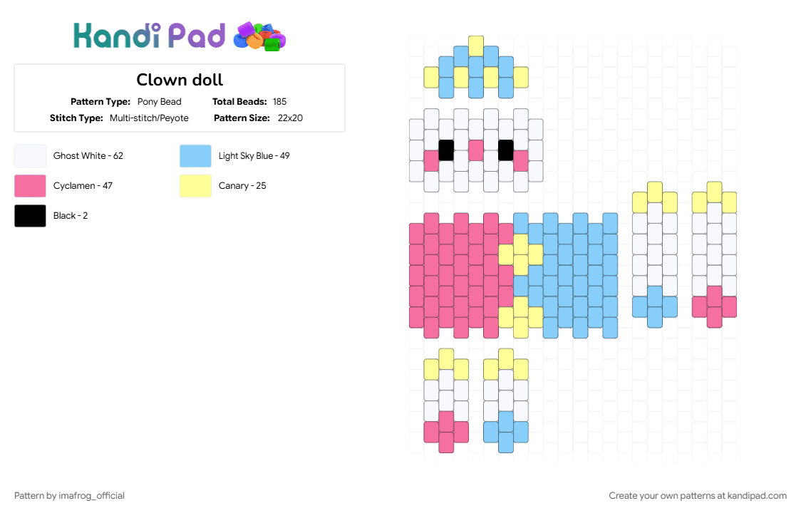 Clown doll - Pony Bead Pattern by imafrog_official on Kandi Pad - circus, clown, doll, light blue, mini, pink, silly