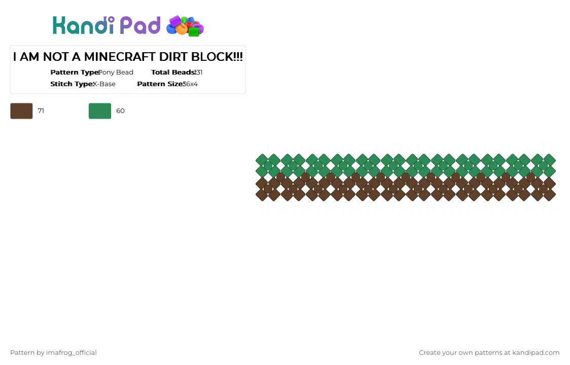 I AM NOT A MINECRAFT DIRT BLOCK!!! - Pony Bead Pattern by imafrog_official on Kandi Pad - green,brown,minecraft,dirtblock,dirt