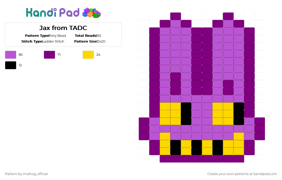 Jax from TADC - Pony Bead Pattern by imafrog_official on Kandi Pad - pink,tadc,jax,purple,rabbit,theamazingdigitalcircus