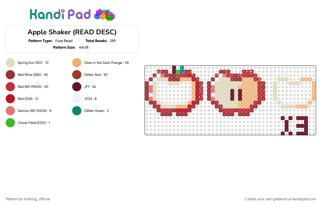 Apple Shaker (READ DESC) - Fuse Bead Pattern by imafrog_official on Kandi Pad - apple, beige, cotdgardens, food, fruit, kawaii, orange, red, shaker