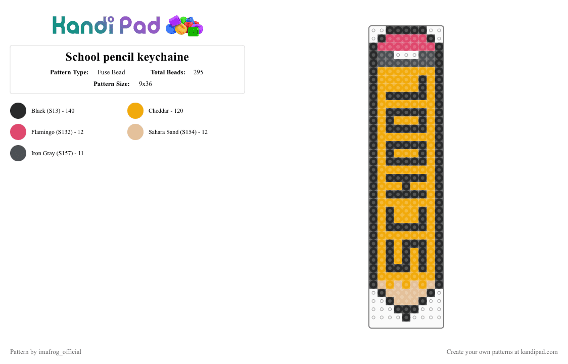 School pencil keychaine - Fuse Bead Pattern by imafrog_official on Kandi Pad - orange,school,keychain,pencil,kewl