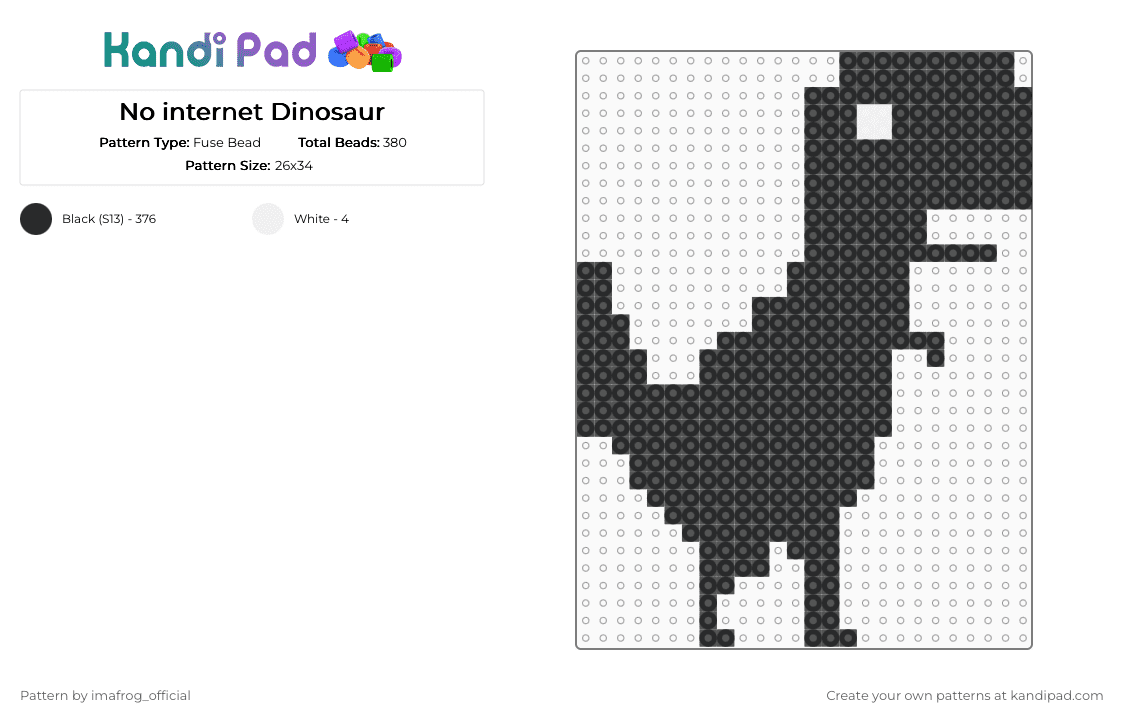 No internet Dinosaur - Fuse Bead Pattern by imafrog_official on Kandi Pad - black, cute, dino, dinosaur, google, internet, wifi