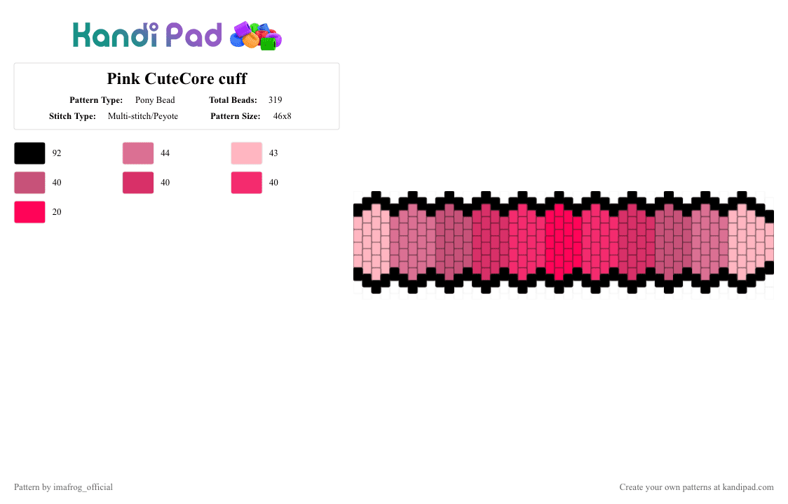 Pink CuteCore cuff - Pony Bead Pattern by imafrog_official on Kandi Pad - cuff, cute, cutecore, pink, red