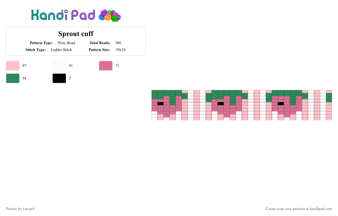 Sprout cuff - Pony Bead Pattern by carcar8 on Kandi Pad - green,pink