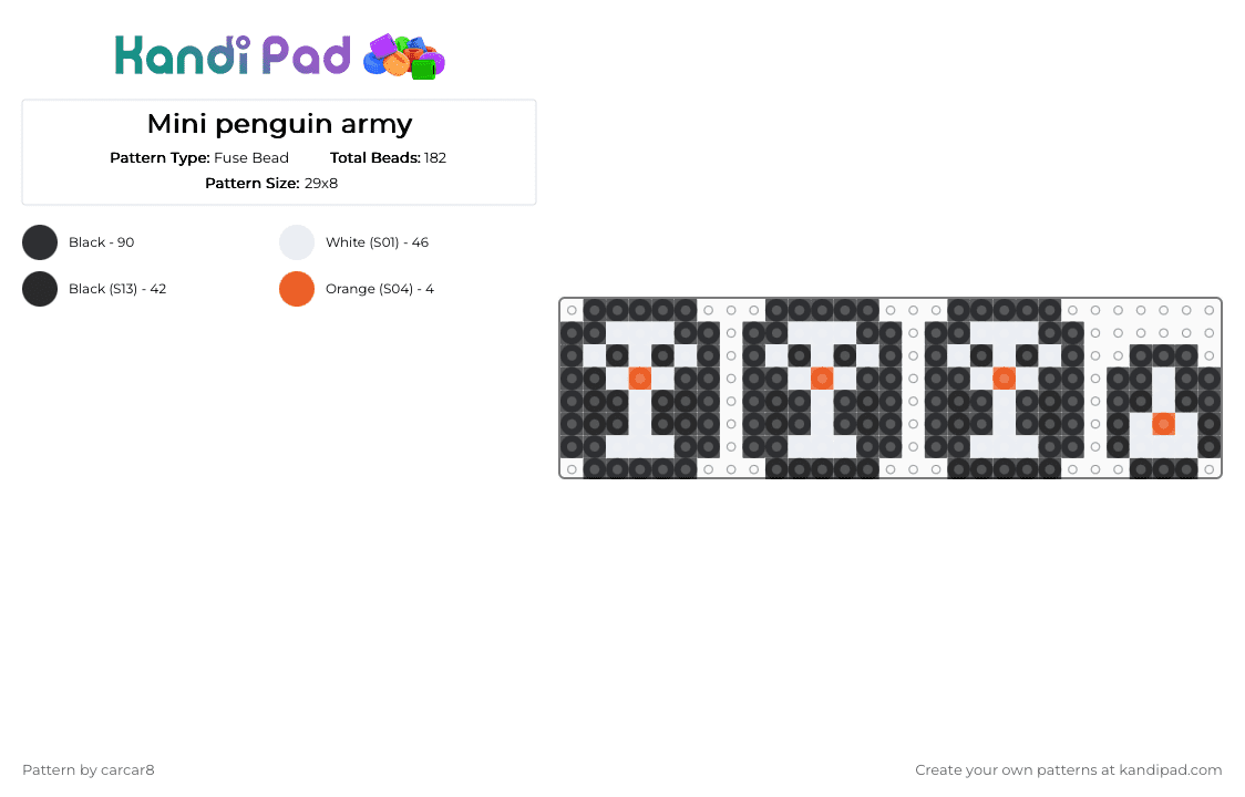 Mini penguin army - Fuse Bead Pattern by carcar8 on Kandi Pad - black,white