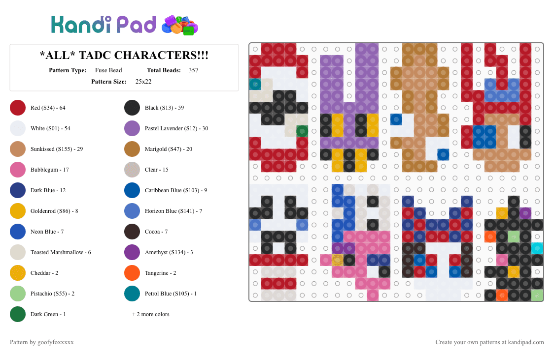 *ALL* TADC CHARACTERS!!! - Fuse Bead Pattern by goofyfoxxxxx on Kandi Pad - red,pink,tan,blue,colorful,caine,jax,gangle,kinger,zooble,pomni,ragatha,tadc
