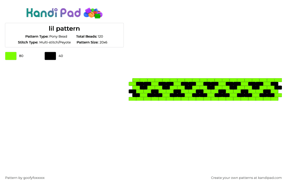 lil pattern - Pony Bead Pattern by goofyfoxxxxx on Kandi Pad - green,black,pattern,cuff