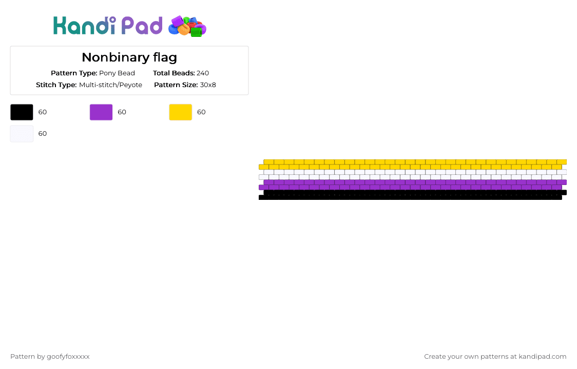Nonbinary flag - Pony Bead Pattern by goofyfoxxxxx on Kandi Pad - purple,yellow,flag,lgbtq,nonbinary