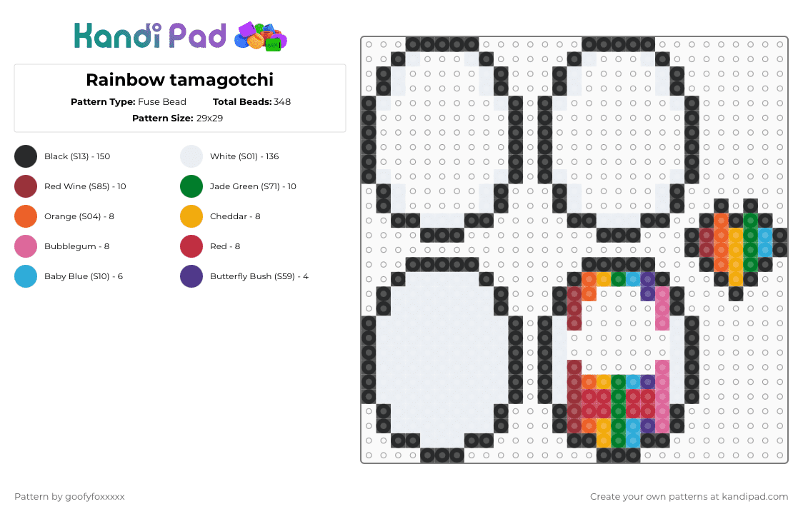 Rainbow tamagotchi - Fuse Bead Pattern by goofyfoxxxxx on Kandi Pad - black,white,orange,red,colorful