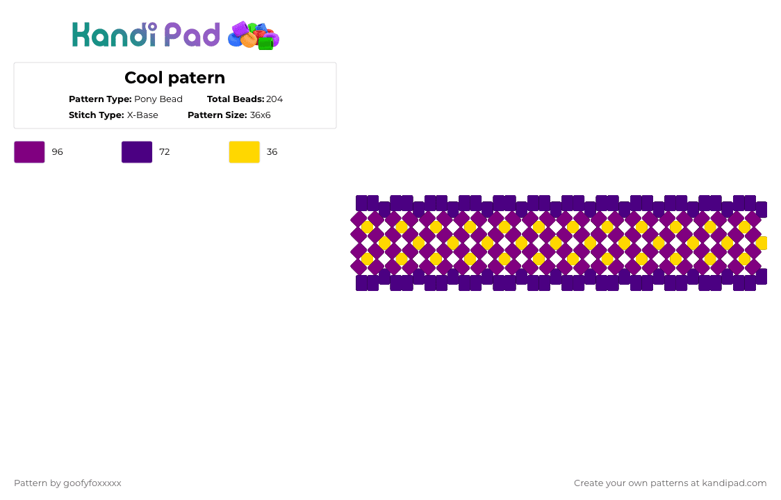 Cool patern - Pony Bead Pattern by goofyfoxxxxx on Kandi Pad - pink,purple,cool,x base,yellow