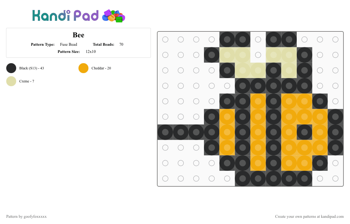 Bee - Fuse Bead Pattern by goofyfoxxxxx on Kandi Pad - orange,bee,yellow,black