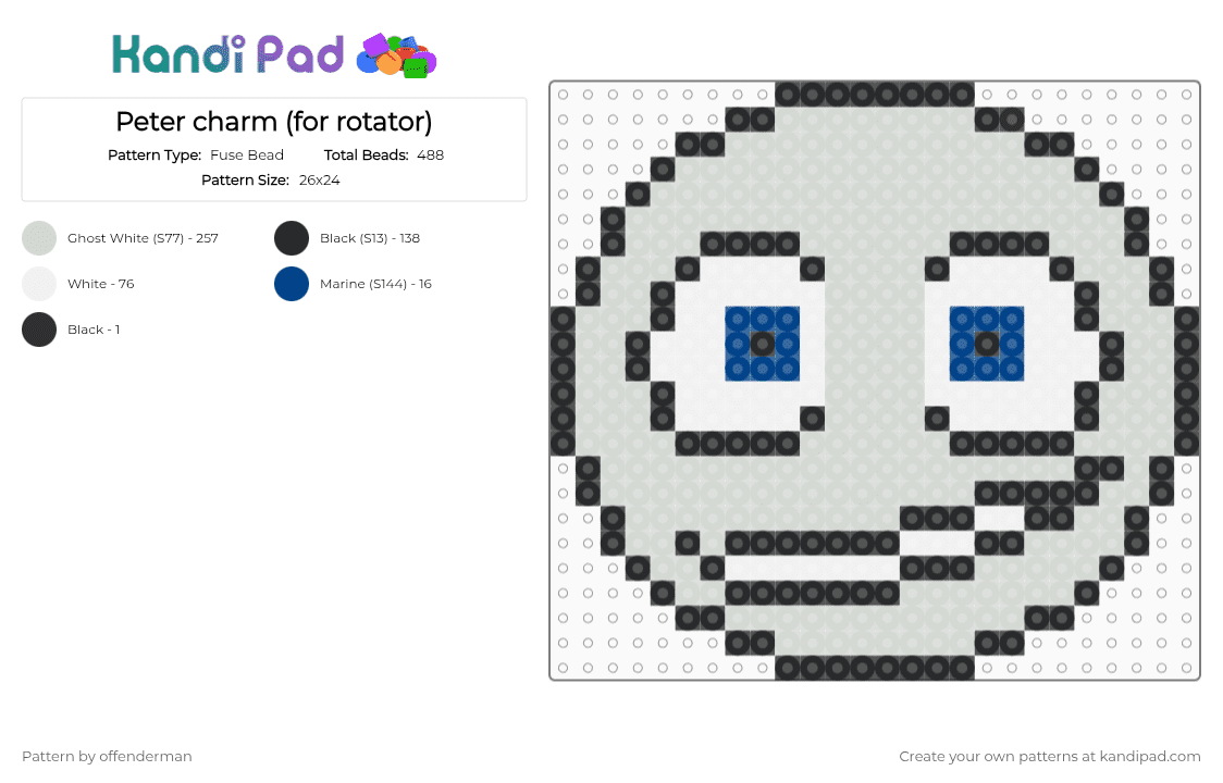 Peter charm (for rotator) - Fuse Bead Pattern by offenderman on Kandi Pad - boyfriend, charm, keychain, peter, peter dunbar, white, ybg, yn, your boyfriend