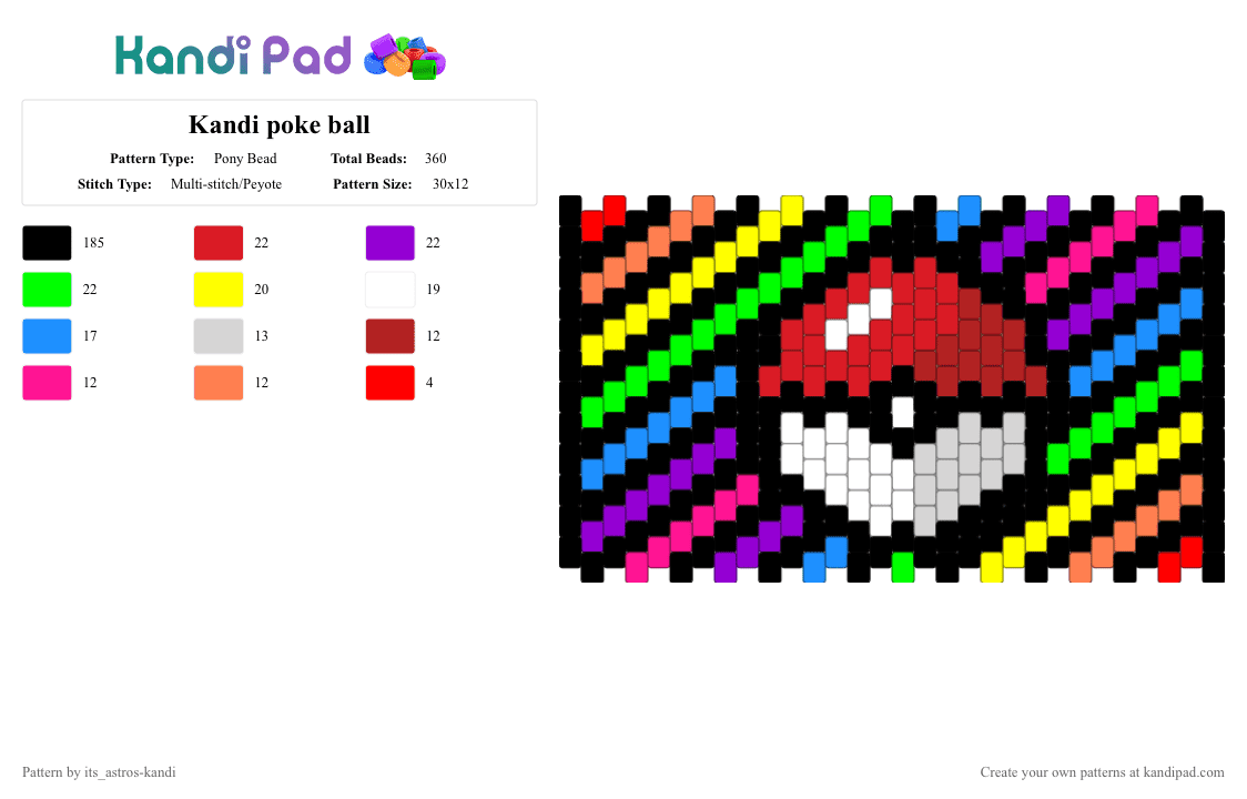 Kandi poke ball - Pony Bead Pattern by its_astros-kandi on Kandi Pad - black,red,green,colorful